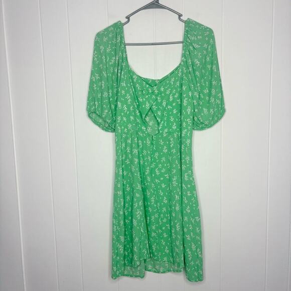 & Other Stories Puff Sleeve Mini Dress Mint Green Spring Floral Women’s Size 12 - Picture 3 of 8